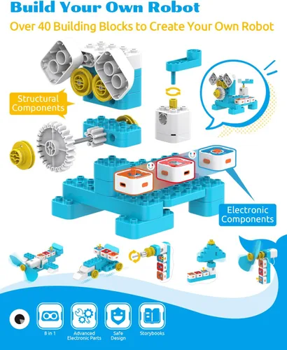 Vista 2 de WhalesBot Juguete de codificación A1 para niños, robot de bloques de construcción, divertido juguete STEM con controlador magnético y bloques