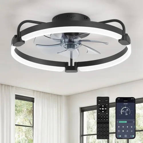 Vista 16 de LEDIARY Ventiladores de techo de 24" con luces y control remoto, luz LED de Dorado