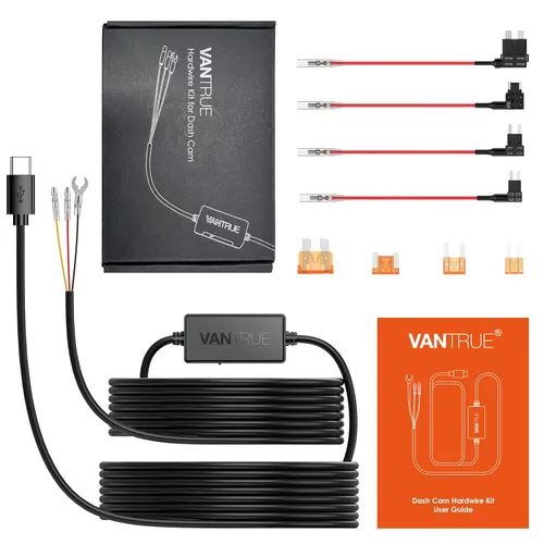 Vista 6 de Kit de cable duro USB-C Vantrue de 11.5 pies (12V–24V a 5V) con funcionalidad de accesorio, protección de bajo voltaje para N4(S)/N4