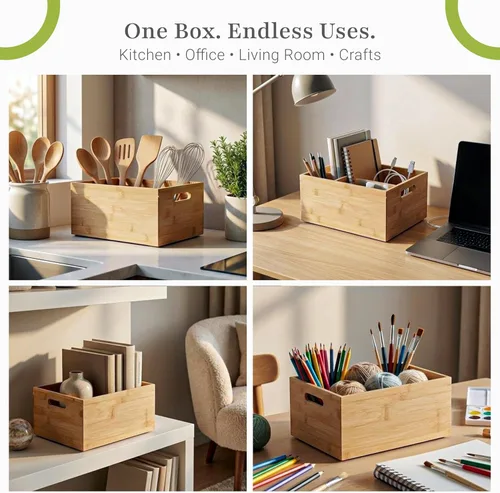 Vista 5 de Prosumer's Choice Caja de Almacenamiento de Bambú - Cajón de Madera - Caja de Almacenamiento de Bambú para Cocina, Sala de Estar, Oficina