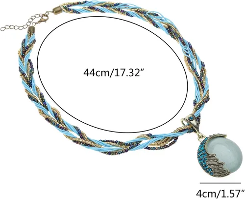Vista 7 de Collar de estilo bohemio retro vintage para mujer, turquesa, para colgante, collar de cadena, joyería de moda