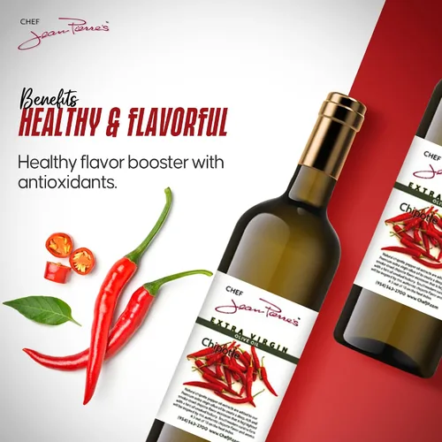 Vista 3 de Chef Jean Pierre's Aceite de oliva chipotle extra virgen – Botella de vidrio de 12.5 onzas – Infundido naturalmente con sabores dulces y picantes