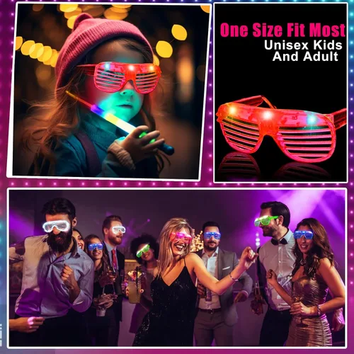 Vista 3 de Paquete de 30 lentes LED que brillan en la oscuridad, suministros de fiesta, lentes de palo brillante, gafas de fiesta para adultos y niños