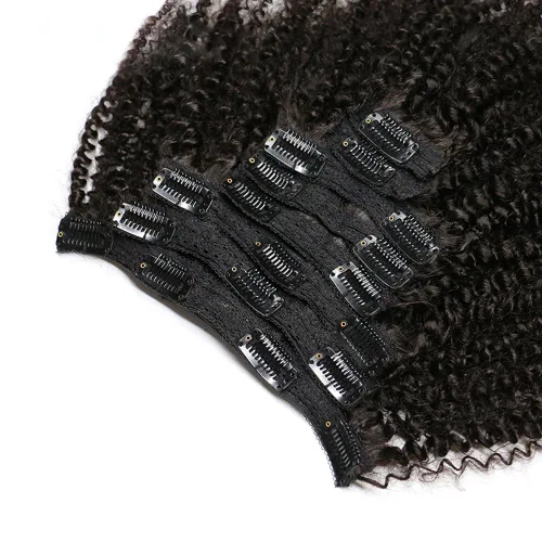 Vista 4 de MEIEM Extensiones de cabello rizado afro 4B 4C con clip, cabello virgen brasileño Remy, color natural, 4.23 onzas, 8 unidades por juego