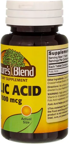 Vista 5 de Nature`s Blend - Tabletas de ácido fólico de 1000 mcg, 100 unidades (paquete de 2)