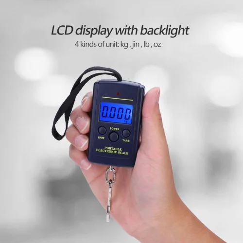 Vista 2 de Báscula de pescado portátil, báscula digital eléctrica para colgar, pantalla LCD de plástico de mano, báscula electrónica de equilibrio de 88.2 lbs