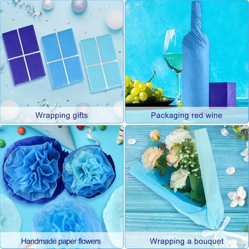 Vista 5 de NEBURORA Juego de Papel de Regalo Azul Surtido de 60 Hojas Papel de Seda para Envolver 3 Colores para Regalos de Bricolaje Embalaje Pascua Baby