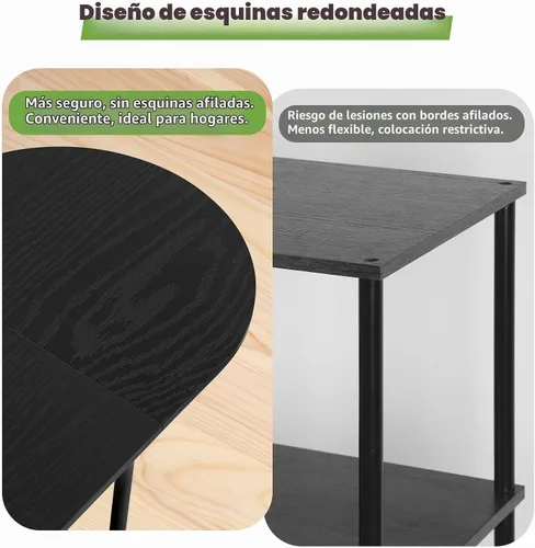 Vista 6 de ETELI Mesas de centro negras para sala de estar, pequeña mesa de centro ovalada de 2 niveles, mesas auxiliares de madera con estante