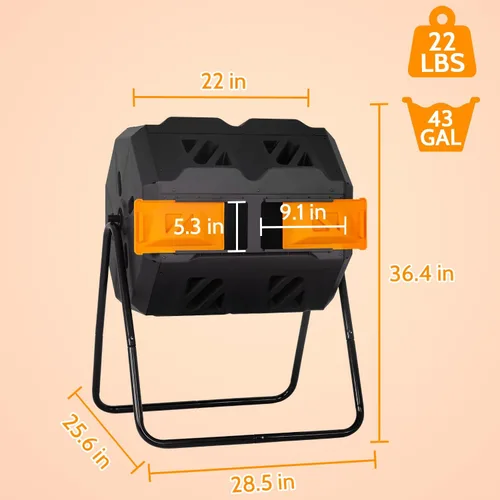 Vista 7 de Contenedores de Compostaje de 43 Galones para Exteriores Contenedor de Compostaje Giratorio Cubo de Compostaje Giratorio Cubo de Basura con Cámara