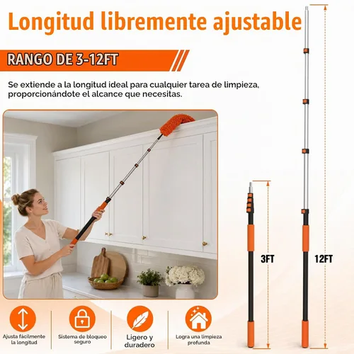 Vista 6 de Kit de limpieza de gran alcance LAANPOLE de 20 pies con plumero extensible, herramienta de limpieza de ventilador de techo alto para aspas