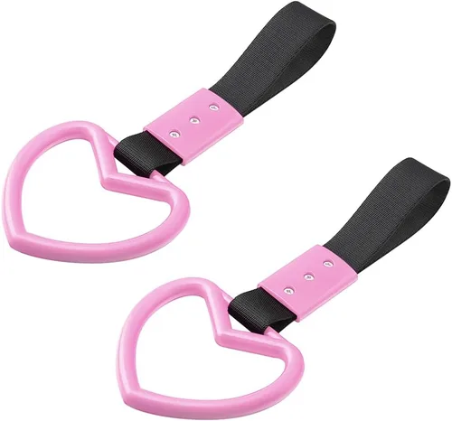 Vista 7 de 2 anillos Tsurikawa en forma de corazón, correa de mano para parachoques trasero, asa de corazón Janpanese para automóviles, SUV, metro, autobús