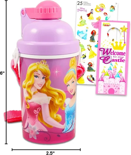 Vista 5 de Disney Juego de tazas de princesa para niñas, paquete con copa de princesa de Disney de 12 onzas con popote con Cenicienta, Bella Durmiente Plus