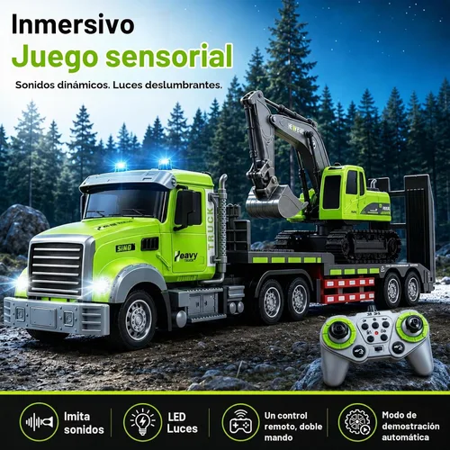 Vista 6 de 2-in-1 1:12 RC Semi Truck & Excavator Toy with Lights & Sounds