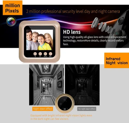 Vista 2 de Visor de puerta inteligente, timbre de video con pantalla LCD de 2.4 pulgadas, timbre de puerta inteligente, cámara de seguridad de mirilla