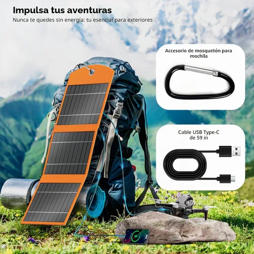 Vista 6 de SOLUPUP Banco de energía cargador solar de 10000 mAh, panel solar portátil plegable de 30W, carga rápida con 1 puerto Type-C y 2 puertos USB-A
