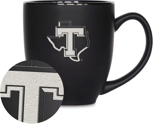 Vista 169 de Rico Industries - Taza de cerámica mate negra con grabado láser estándar de 15oz para NCAA (escuelas T & U) - Para bebidas calientes o frías