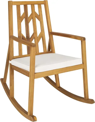 Vista 13 de Tangkula Mecedora de madera de acacia para patio, con cojín extraíble de alta densidad, resistente a todo tipo de clima, base equilibrada, perfecta