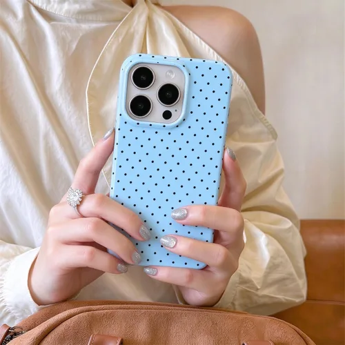 Vista 5 de J.west Funda para iPhone 13 de 6.1 pulgadas, linda funda de teléfono con lunares, TPU suave, delgada, a prueba de golpes, para mujeres y niñas, azul