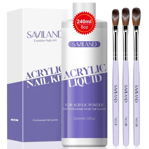 Vista 34 de Saviland Kit de iniciación de uñas acrílicas: polvo y líquido acrílico rosa claro nude, cepillo, limas, formularios, uñas a presión, juego