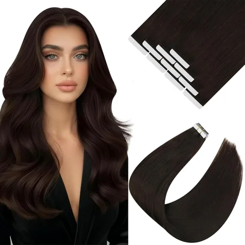 Vista 30 de Ve Sunny Extensiones de cabello humano real con cinta, cabello humano Remy, lacio, doble cara, color marrón oscuro, balayage, rubio dorado oscuro