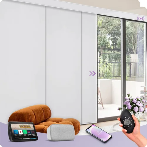 Vista 14 de Graywind Paneles deslizantes motorizados opacos compatibles con Alexa Google, persianas de riel para puertas corredizas de patio