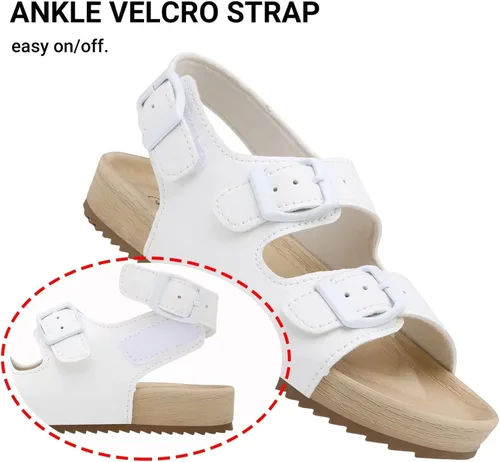 Vista 3 de Sandalias ajustables de doble hebilla para niñas y niños, zapatos de verano ligeros con velcro para niños pequeños y grandes