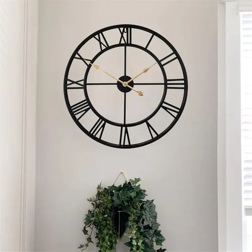 Vista 8 de Reloj de pared grande de metal de 24 pulgadas más grueso, reloj industrial decorativo para el hogar con números romanos grandes, reloj retro de gran