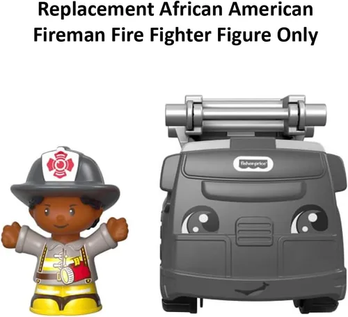 Vista 3 de Pieza de repuesto para Fisher-Price Little People to The Rescue Fire Truck Playset – GGT34 ~ Figura de bombero afroamericano de repuesto ~ Funciona