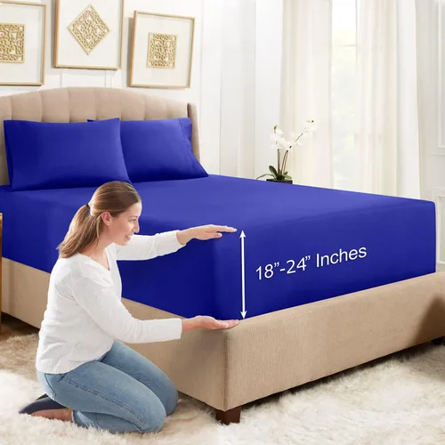 Vista 10 de Empyrean Bedding - Sábanas bajeras tamaño Queen, con sábana de cajón extra profunda – Juego de sábanas bajeras extra profundas, de 24 pulgadas