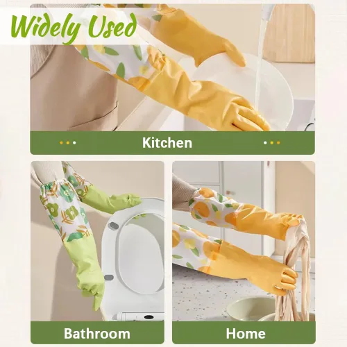 Vista 8 de 2 pares de guantes de goma para lavar platos, reutilizables, sin látex, guantes de cocina con forro de algodón, guantes antideslizantes e