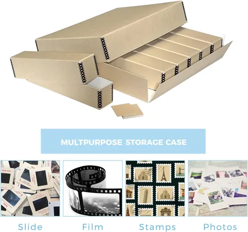 Vista 6 de Lineco, Caja de almacenamiento de diapositivas de archivo, 15.5 x 11.5 x 3 pulgadas, con 6 fundas interiores, color marrón Acid-Free Metal Edge