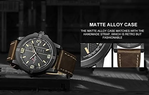 Vista 9 de NAVIFORCE Date Quartz Men Casual Militar Sports Japón Movimiento de cuarzo de cuero genuino Relojes de pulsera (amarillo)