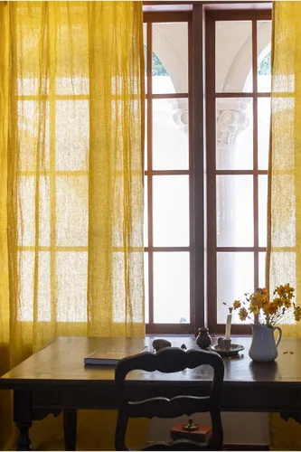 Vista 7 de Cortinas semitransparentes de 100 % lino para sala de estar, juego de cortinas largas plisadas de estilo bohemio neutro para decoración de casa