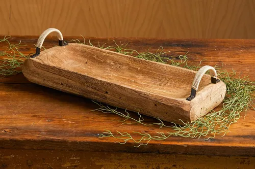 Vista 2 de Your Heart's Content Bandeja de mesa auxiliar de madera rústica con asas, centros de mesa de granja para mesa de comedor, bandejas decorativas