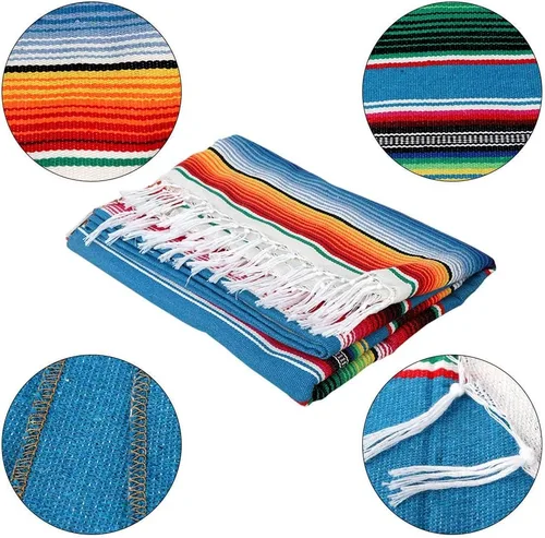 Vista 5 de AerWo Mantel mexicano de 60 x 85 pulgadas, manta de serape mexicano con borlas para decoración de fiesta de cinco de mayo, mantel rectangular tejido