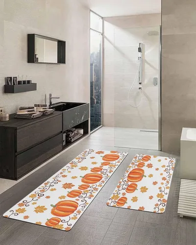Vista 2 de Tapete de baño de calabaza naranja para bañera, antideslizante, de secado rápido y absorbente, tierra de diatomeas, fregadero de ducha, lavable