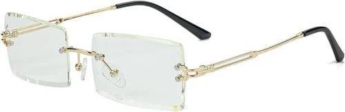 Vista 9 de Lentes de sol rectangulares sin montura para mujeres y hombres, a la moda A1 Marrón degradado
