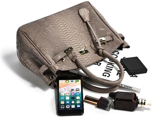 Vista 6 de Bolso bandolera de cuero con asa superior para mujer con correa desmontable