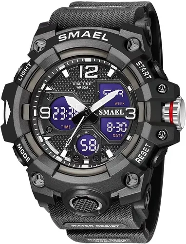 Vista 6 de SMAEL Reloj de pulsera militar para hombre, resistente al agua, para exteriores, deportivo, con fecha, multifunción, LED, con alarma y cronómetro
