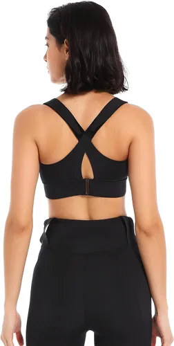 Vista 5 de Sujetador deportivo de yoga sexy con velcro y cremallera acolchada con tirantes, sujetador deportivo de alto apoyo para correr