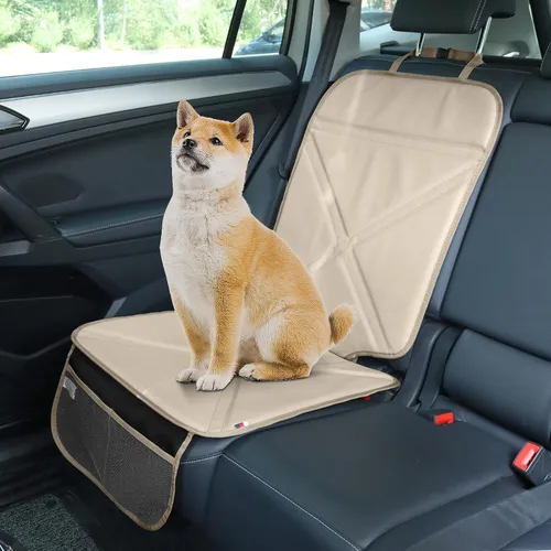 Vista 3 de Viaviat Protector de Asiento de automóvil, Protector de Cuero Impermeable de Seguridad Infantil, Funda Protectora con Almohadilla Gruesa y 2 Beige