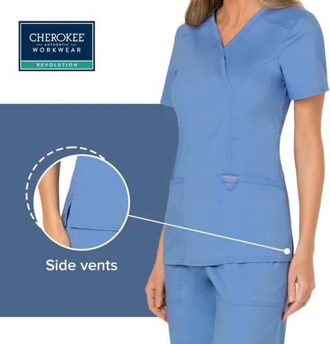 Vista 5 de Workwear Revolution WW610 - Ropa quirúrgica con estilo cruzado falso para mujer, elástica, suave y de fácil cuidado
