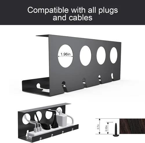 Vista 4 de Organizador de cables debajo del escritorio, paquete de 2 bandejas de metal súper resistentes para cables y regletas de alimentación (12.6 pulgadas)