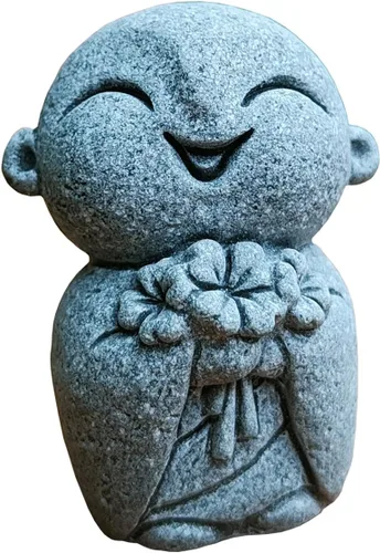 Vista 7 de livelyfish Estatua de monje rezante de Bosatsu de Bosatsu japonés de Buda Bosatsu Feng Shui, piedra arenisca feliz/sonriente en miniatura, adorno