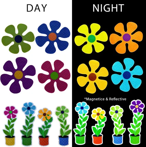 Vista 4 de Whaline 24 calcomanías magnéticas de flores de primavera, calcomanías magnéticas multicolor de flores en maceta, calcomanías magnéticas