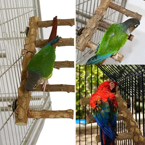 Vista 4 de Escalera de loro para pájaros, perca para jaula, puente de madera para pájaros, soportes para ejercicio, loro que escala, juguetes para masticar
