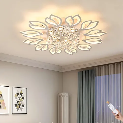 Vista 15 de Garwarm Lámpara de Techo Moderna, Candelabro LED Regulable de 23.6" Empotrado en el Techo, Control Remoto Lámpara de Hoja Acrílica Blanca para Sala