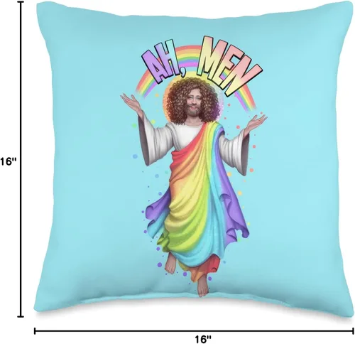Vista 4 de JeGaysus Gay Jesus 'Ah, Men' - Pride Merch Special-Amen - Almohada de 16 x 16 pulgadas, multicolor