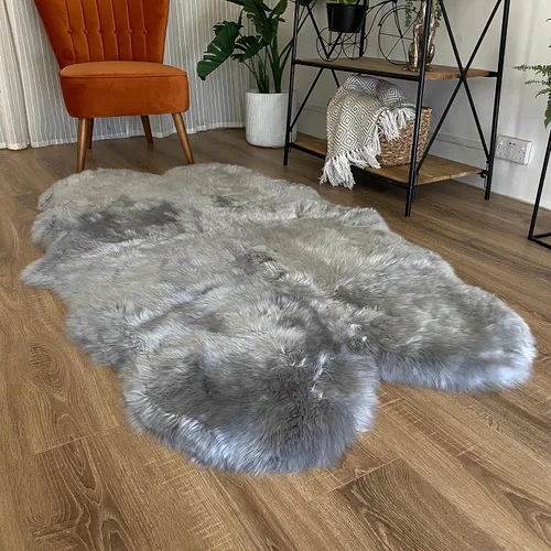 Vista 124 de HUAHOO Alfombra de piel de oveja genuina prémium Negra Real de Australia Piel de oveja natural de lujo, alfombra esponjosa de lana de cordero