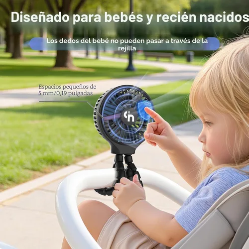Vista 3 de WiHoo Ventilador portátil para cochecito, vida de batería ultralarga de 11H, 3 velocidades, rotación de 360°, ventilador personal enfriador con clip